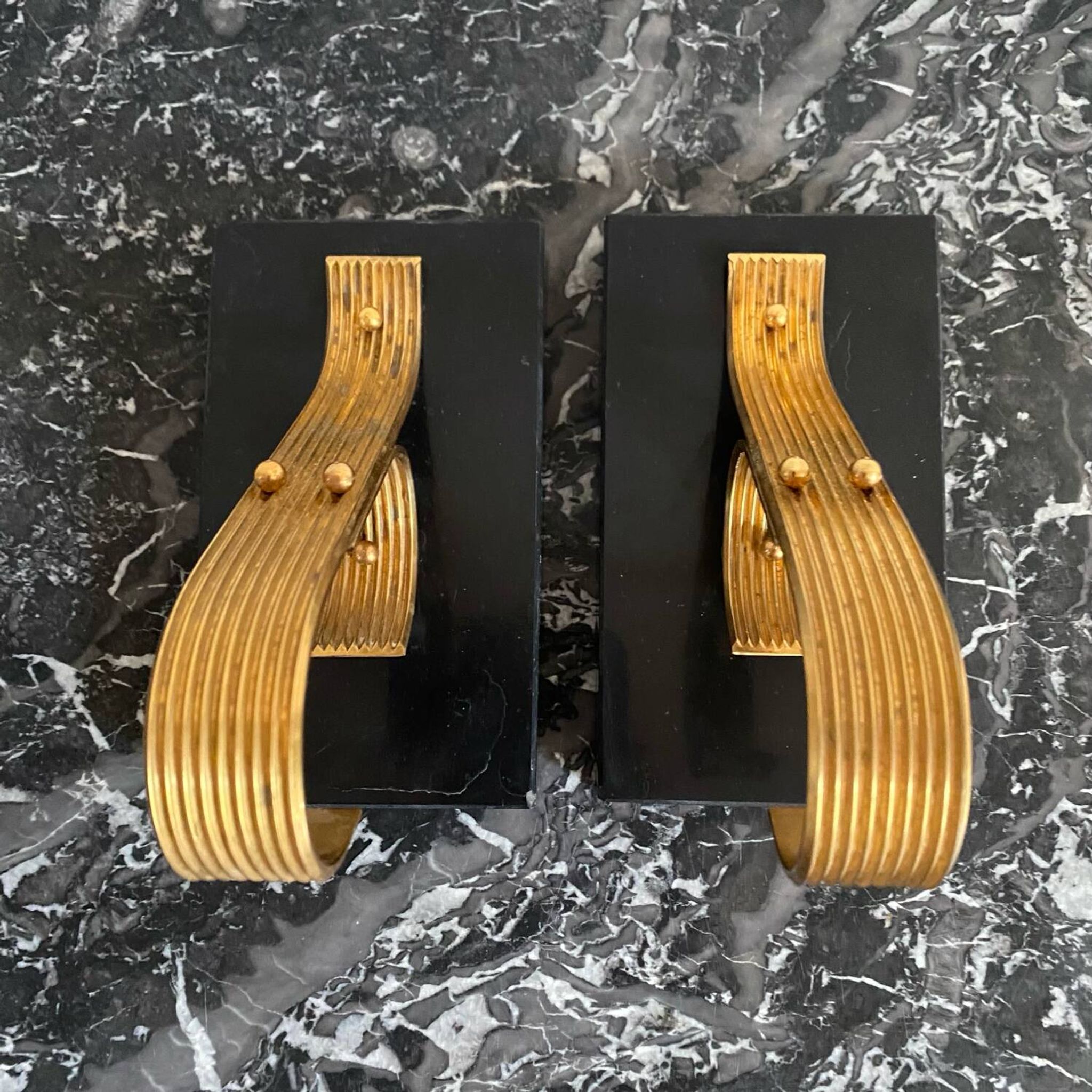 Pair of Modernist Gold Starry Bookends