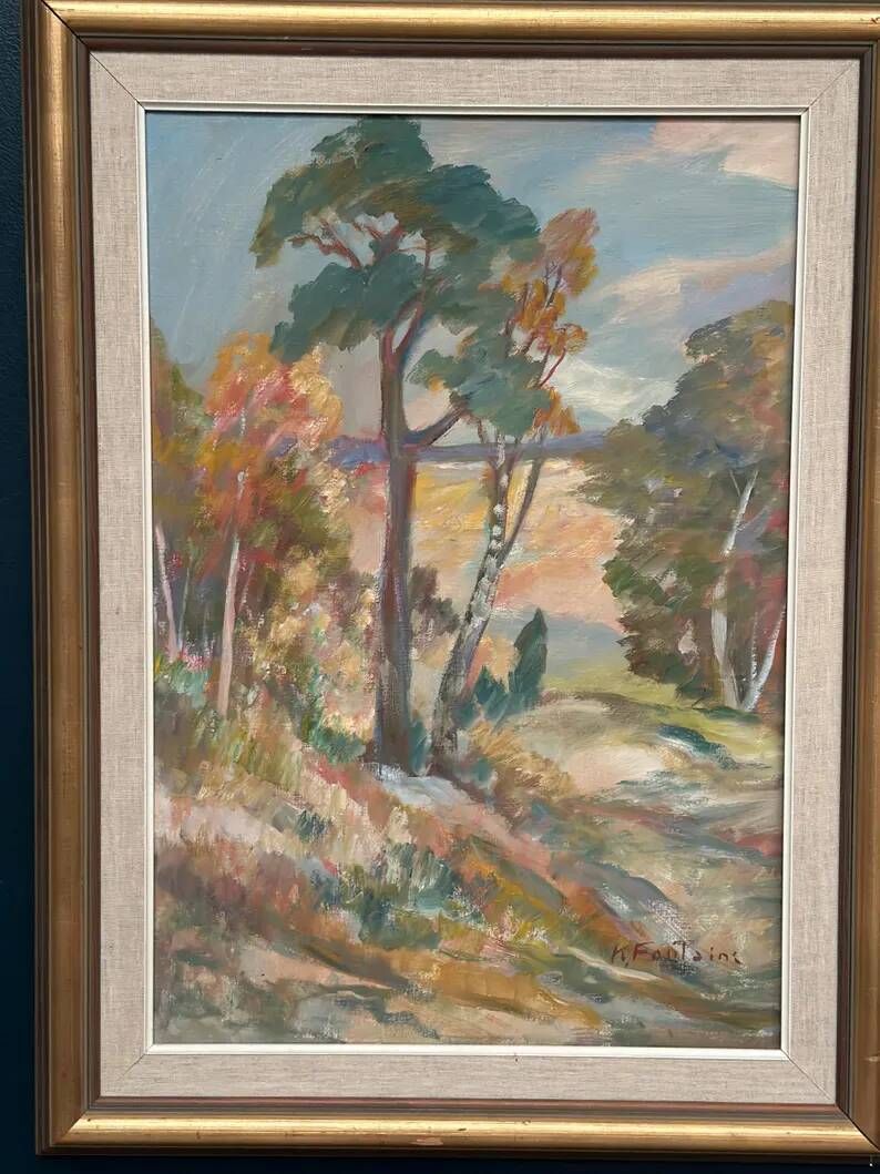 Large Original Swedish Oil on Canvas - “Forest” by Katharina Fontain - Signed - Vintage & Framed - 60 × 80 cm (23.6" × 31.5")
