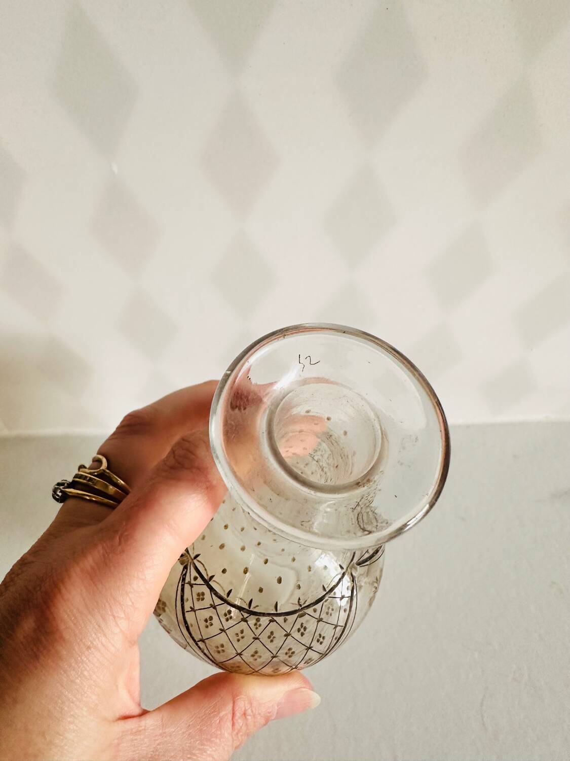 Antique chiseled glass vase from the early 1900s