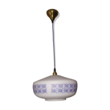 Hanging opaline white blue engravings 60s