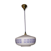 Hanging opaline white blue engravings 60s