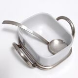 Postmodern Lino Sabattini Silver-Plated and Ceramic Cheese Bowl with Spoon