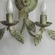Pair of Vintage Italian Double Wall Lights Leaf Detail Green & Gold Finish