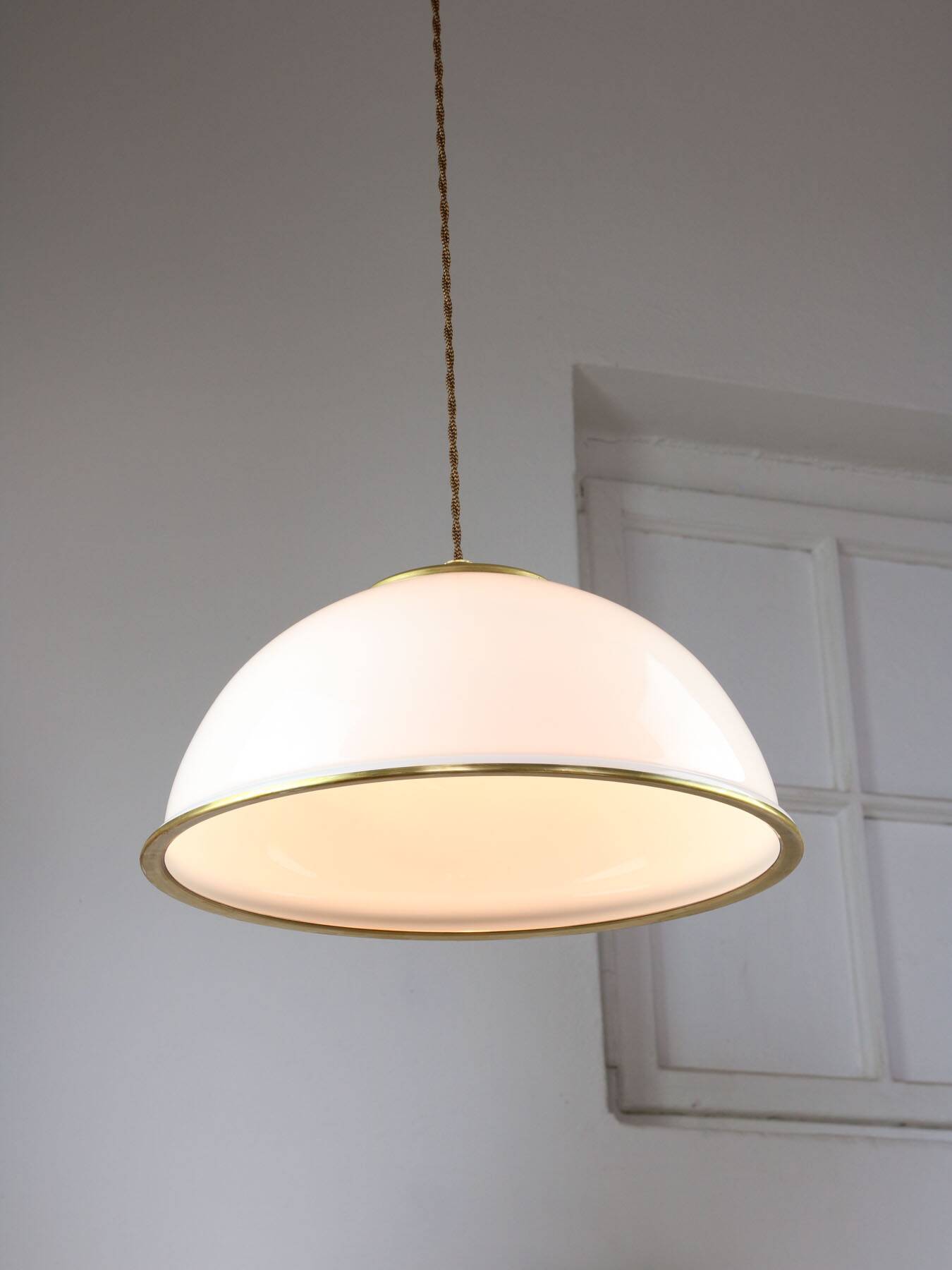 Mid-century Italian Brass and Opaline Pendant Lamp