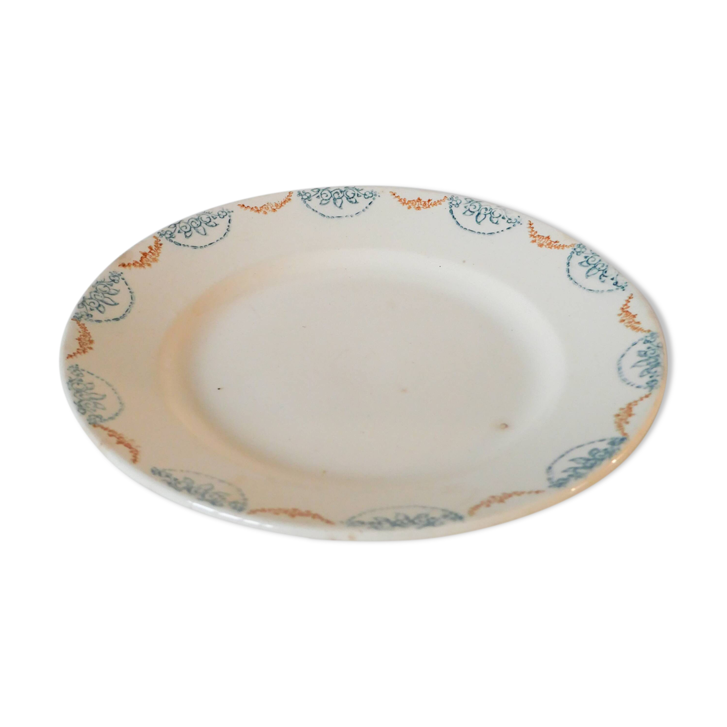 19th century Longwy blue and orange iron clay dish