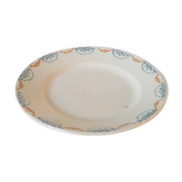 19th century Longwy blue and orange iron clay dish