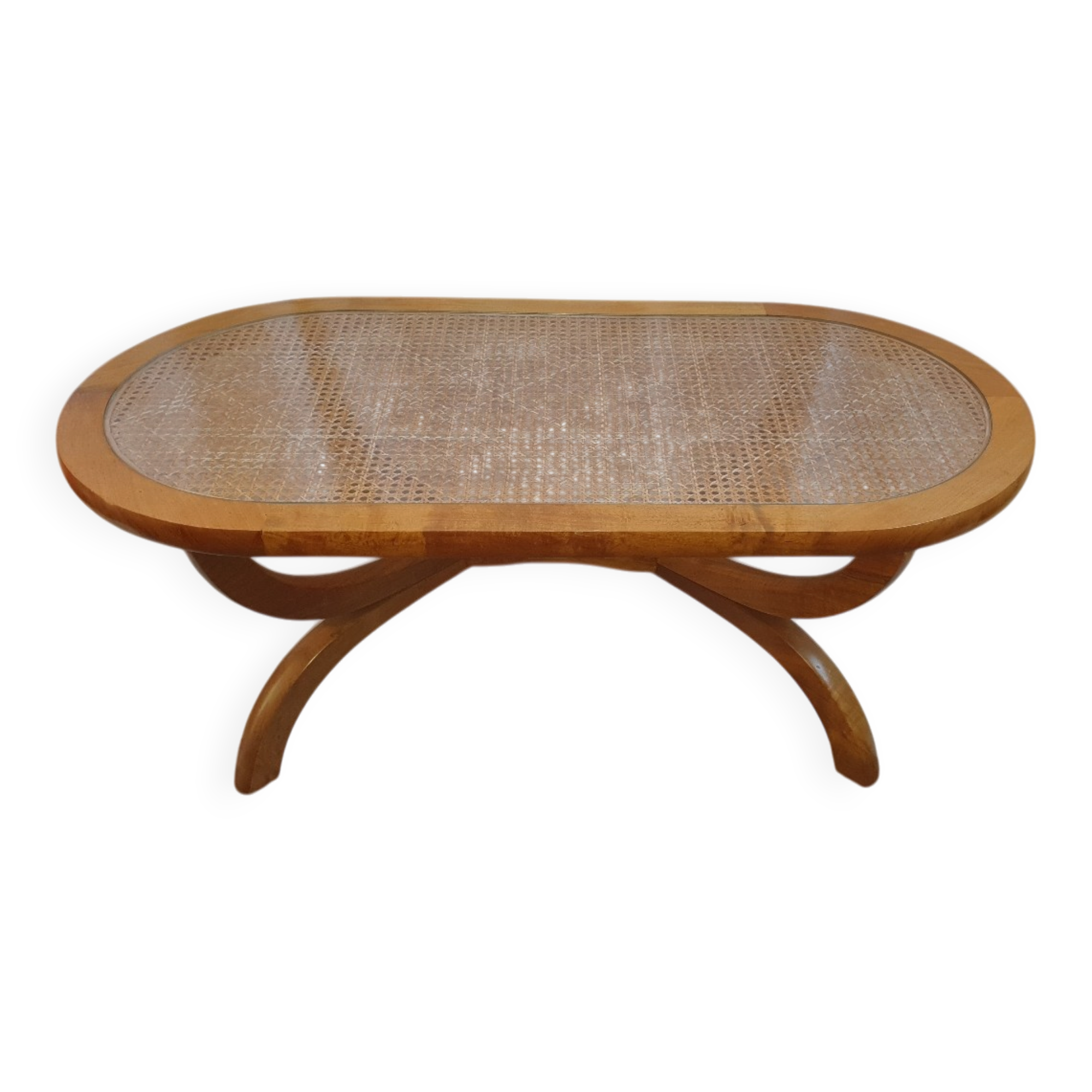 Coffee table from Réunion Island, tamarind wood and rattan.