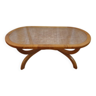 Coffee table from Réunion Island, tamarind wood and rattan.