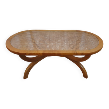 Table basse île de la Réunion,  bois tamarin et rotin