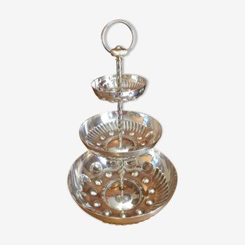 3-storey silver metal servant