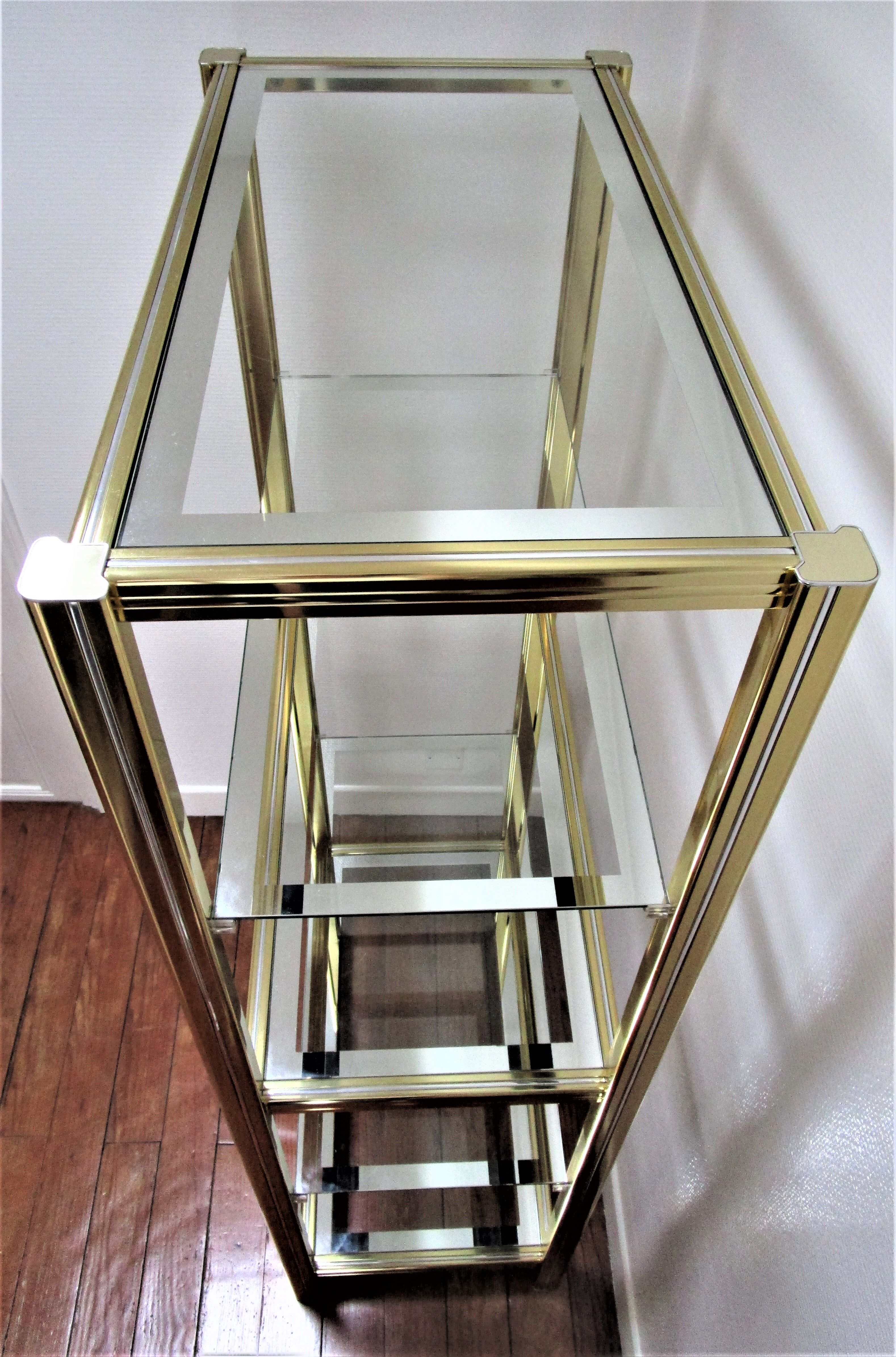 Italian design shelf chrome gilded metal and mirror glasses 70s