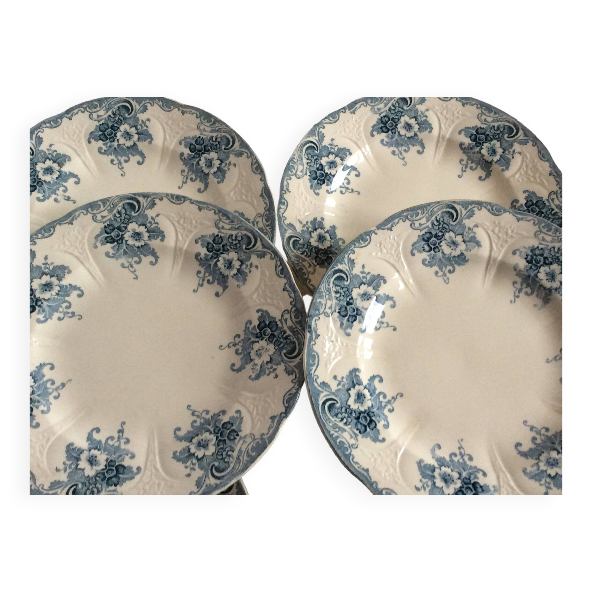 6 flat plates, Longwy, Gobelins model, late 19th century