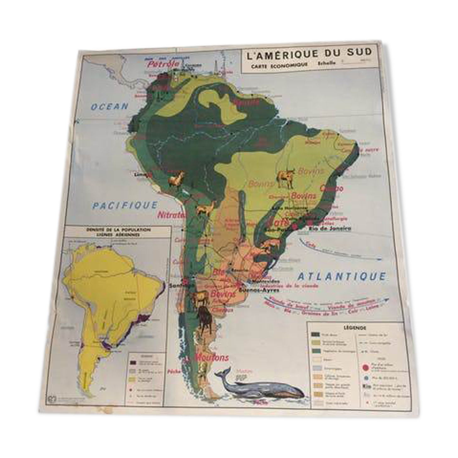 Ancient educational map South America/Africa