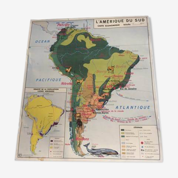 Ancienne carte pédagogique Amérique du sud/Afrique