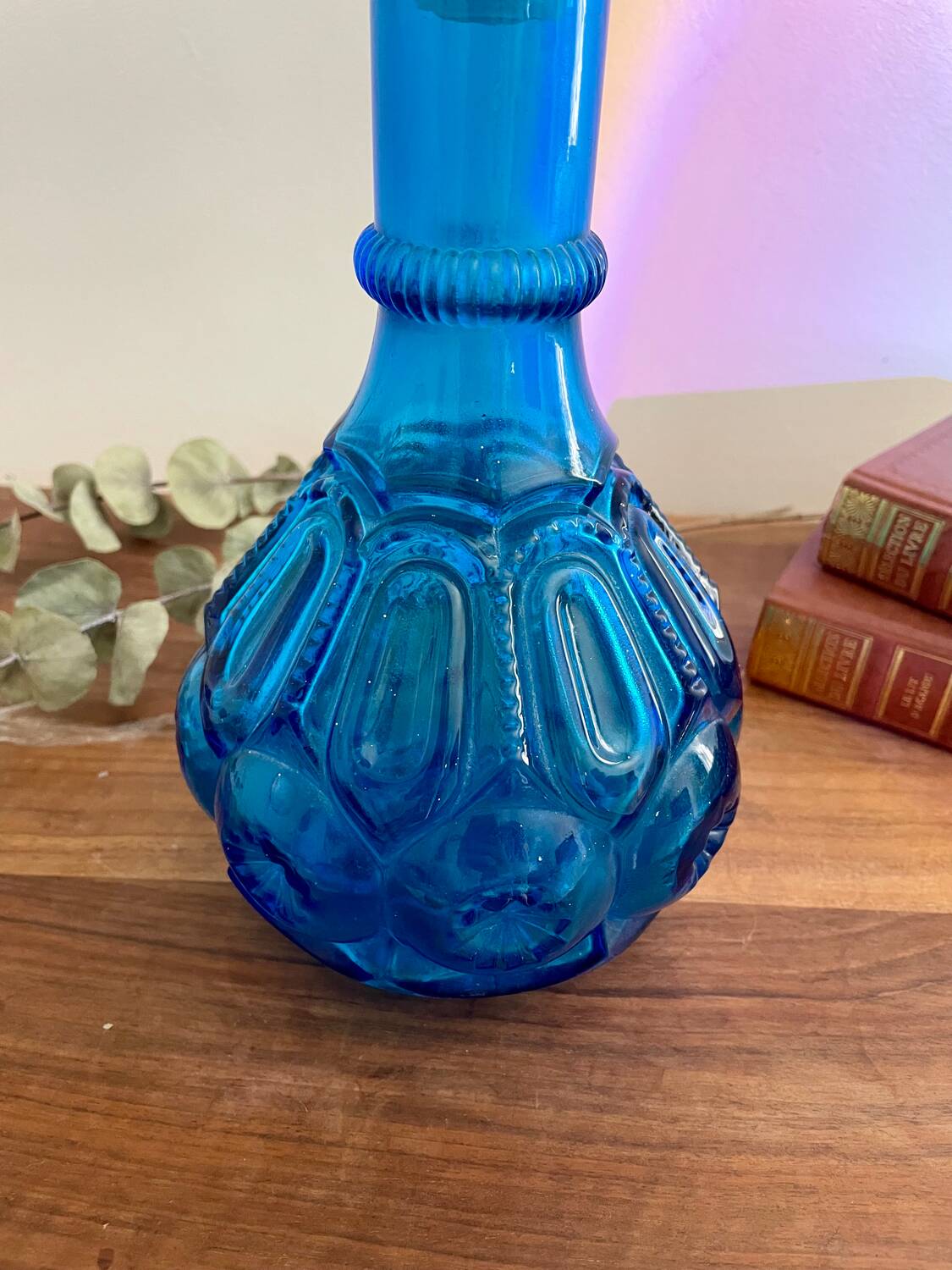 Vintage blue glass carafe
