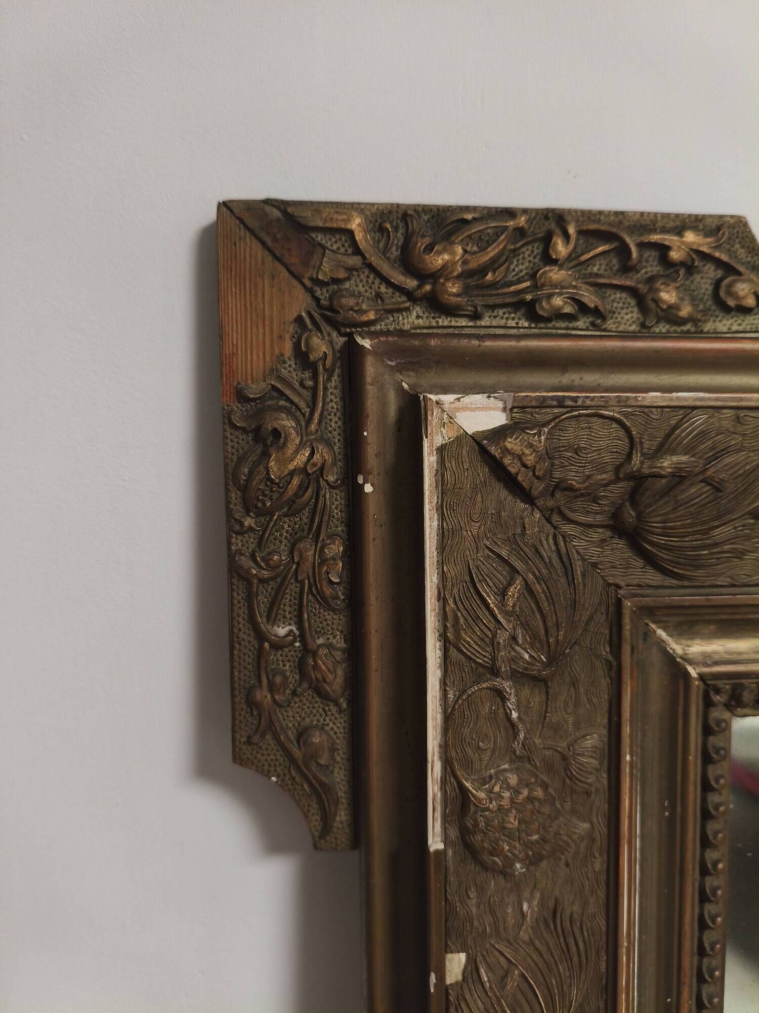 Large antique mirror Napoleon III style Louis XVI gilded stucco wood 19th century 120x85