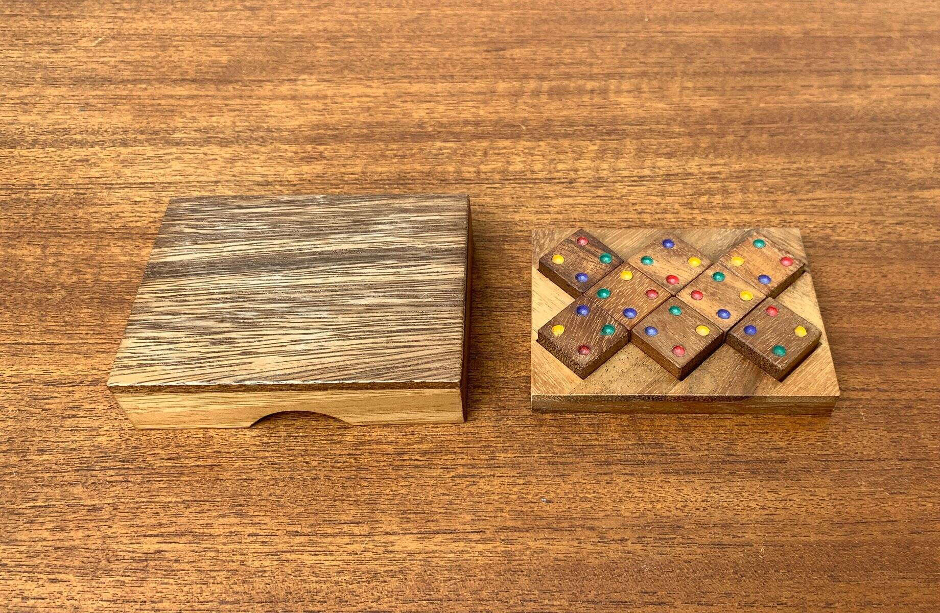 Mid-century Scandinavian teak dice game from the 1960s.