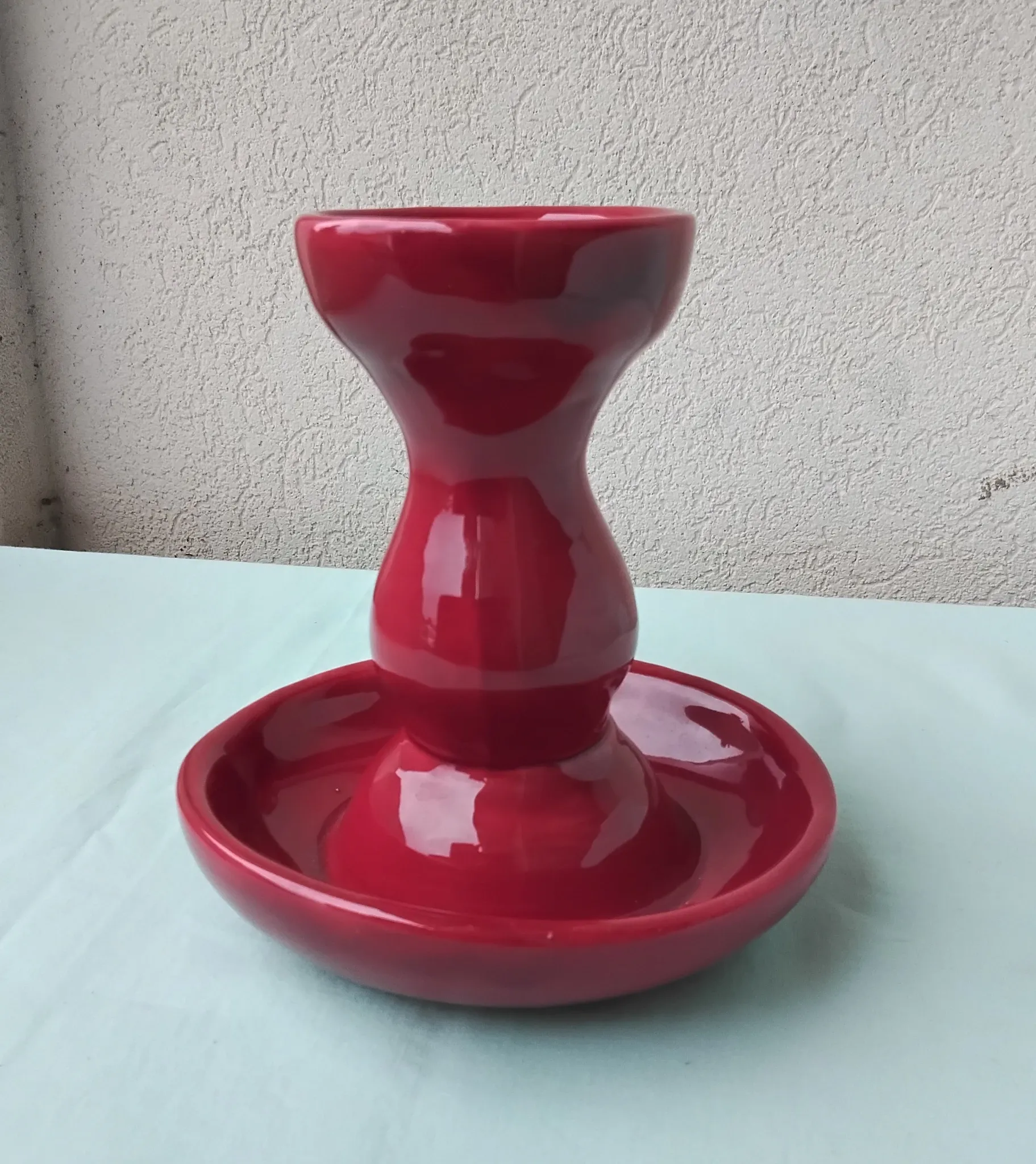 Burgundy ceramic candlestick