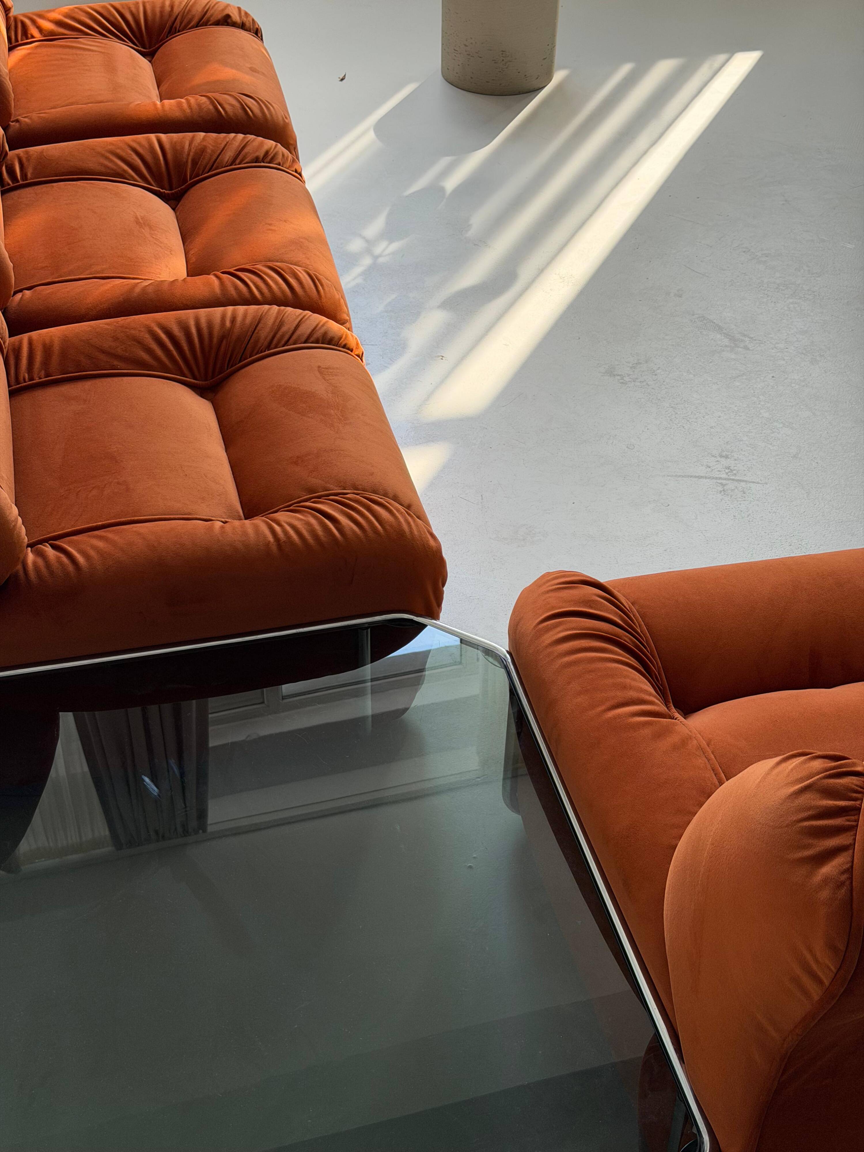 Modular Sofa Incorporated Coffee Table Burnt Orange Velvet