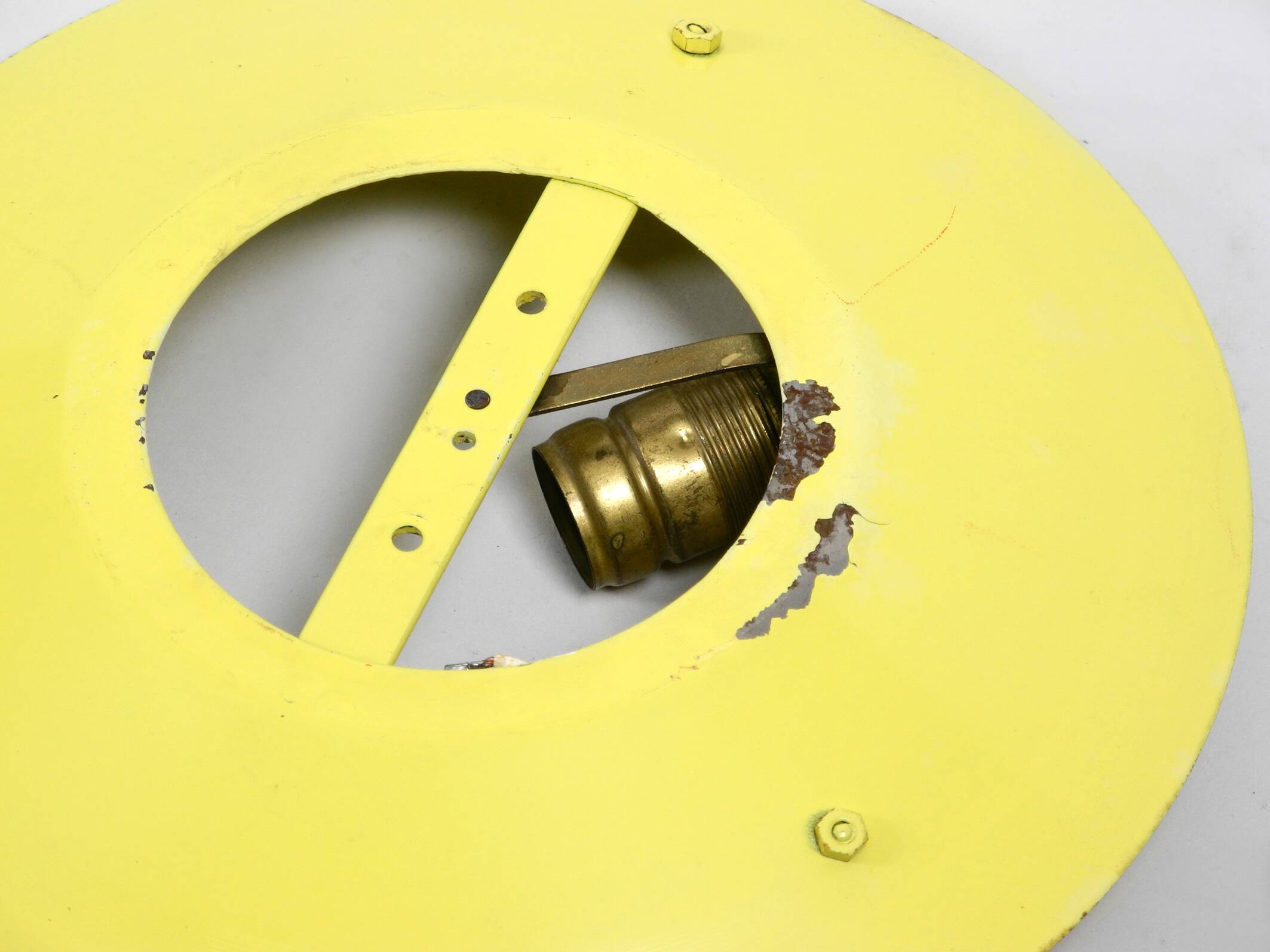 Three round 1950s wall or ceiling lamps made of metal and plexiglass shades