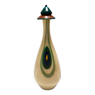 Postmodern Encased and Hand-blown Glass Decanter Bottle, Italy