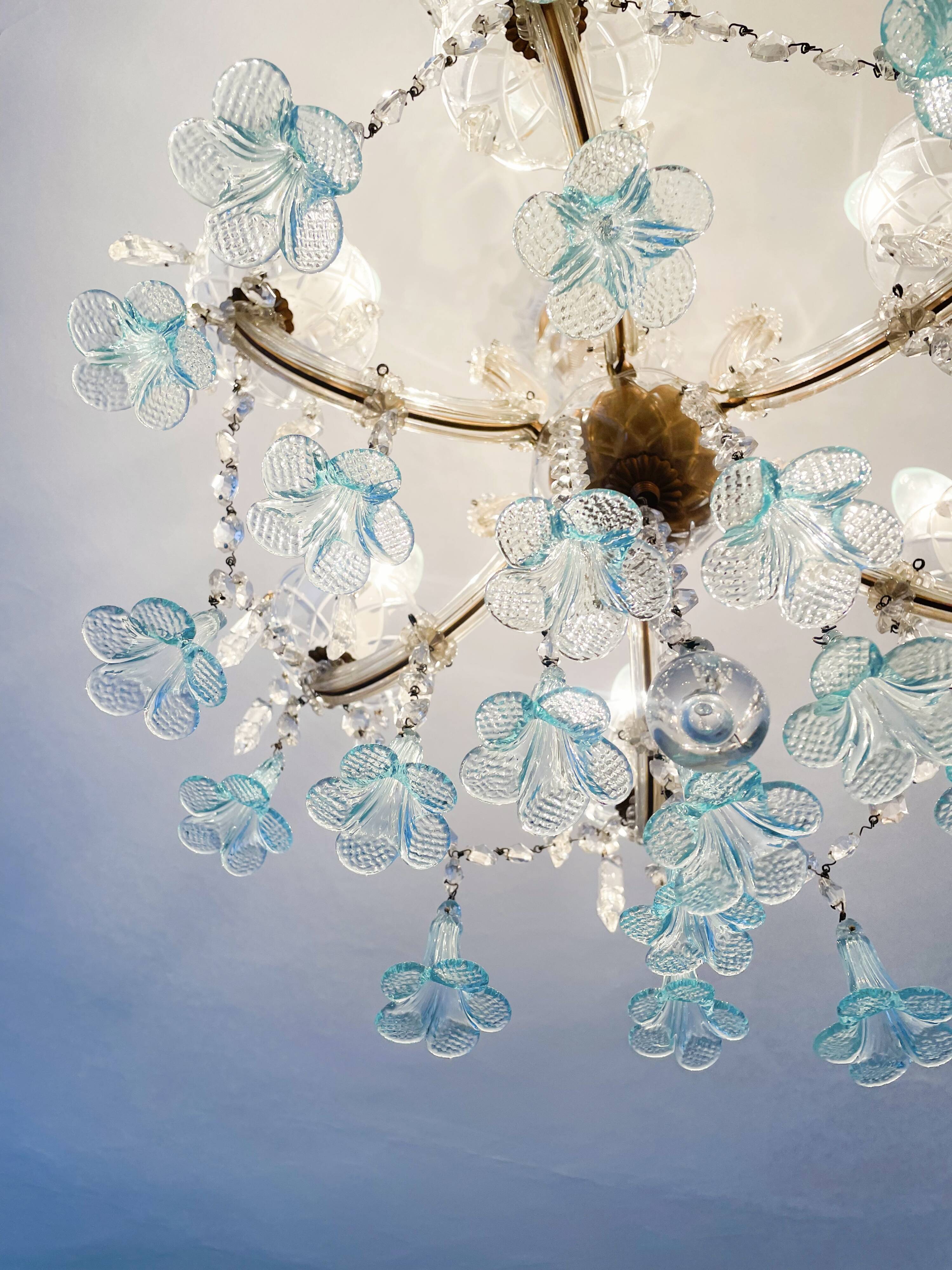 Marie-Thérèse chandelier in crystal and blue Murano glass