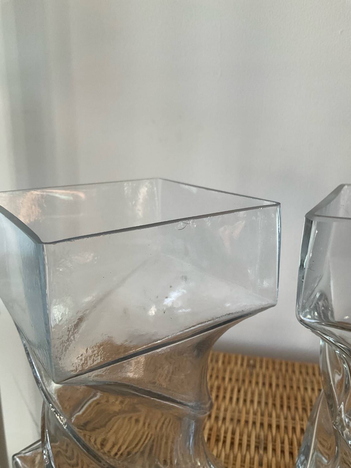 Pair of vintage twisted glass vases