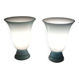 Paire de lampes opaline bleu et blanche