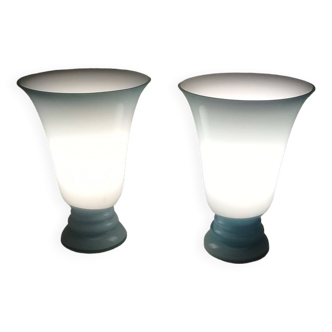 Paire de lampes opaline bleu et blanche