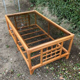 Vintage rattan and smoked glass coffee table