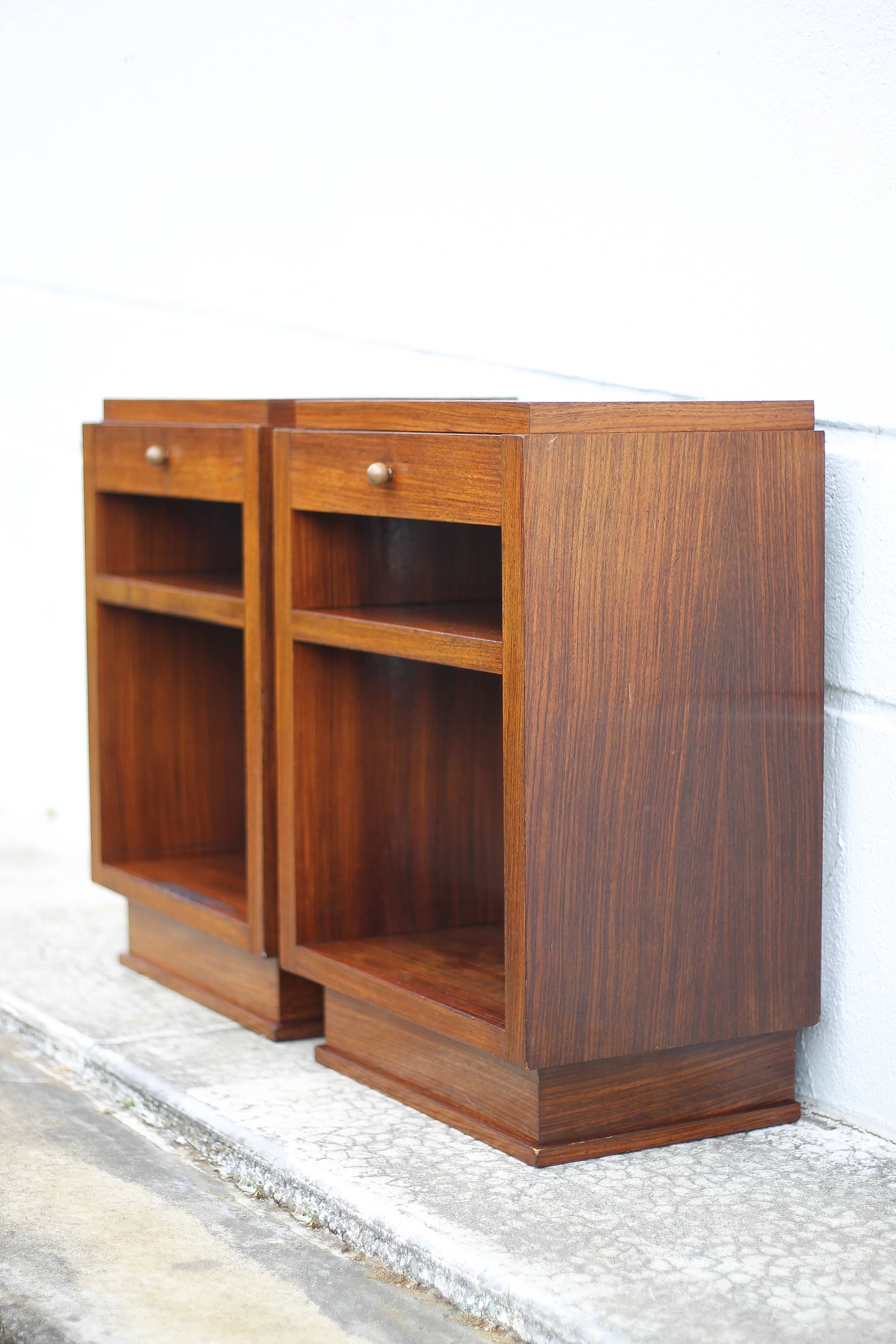 Pair of art deco nightstands, art deco wooden bedside tables, can end