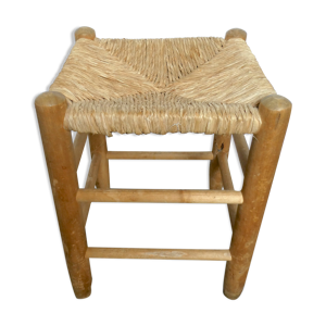 Tabouret en bois clair paillé