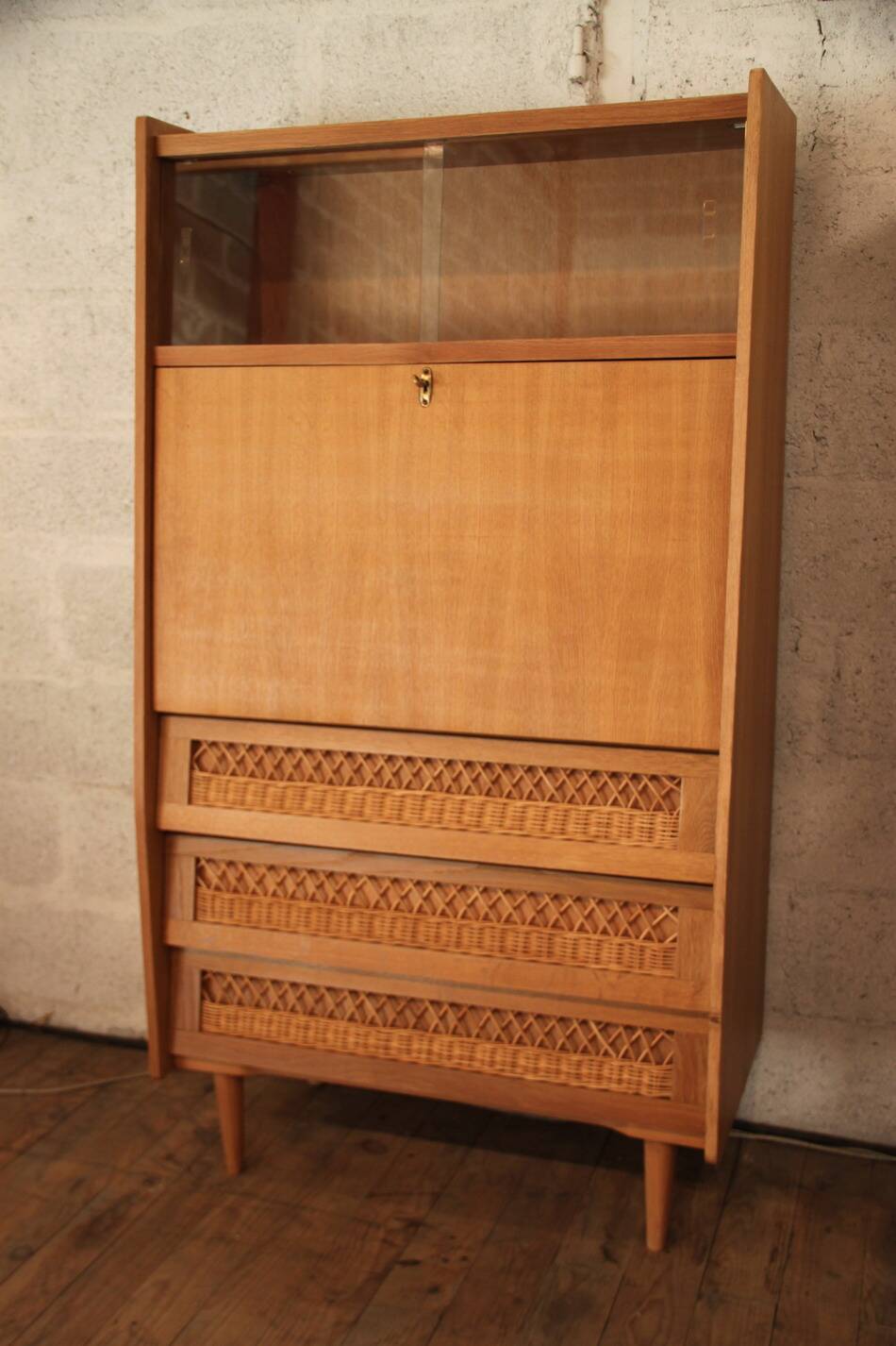 Vintage wicker rattan secretary desk