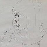 Drawing by Nagao Usui: Young woman in profile