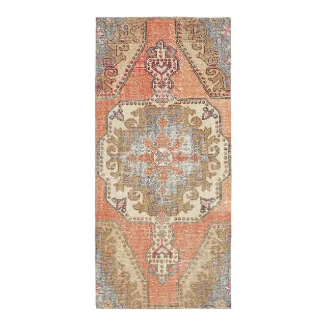 Vintage Turkish Oushak Handmade Wool Cotton Red Runner Rug 99x210