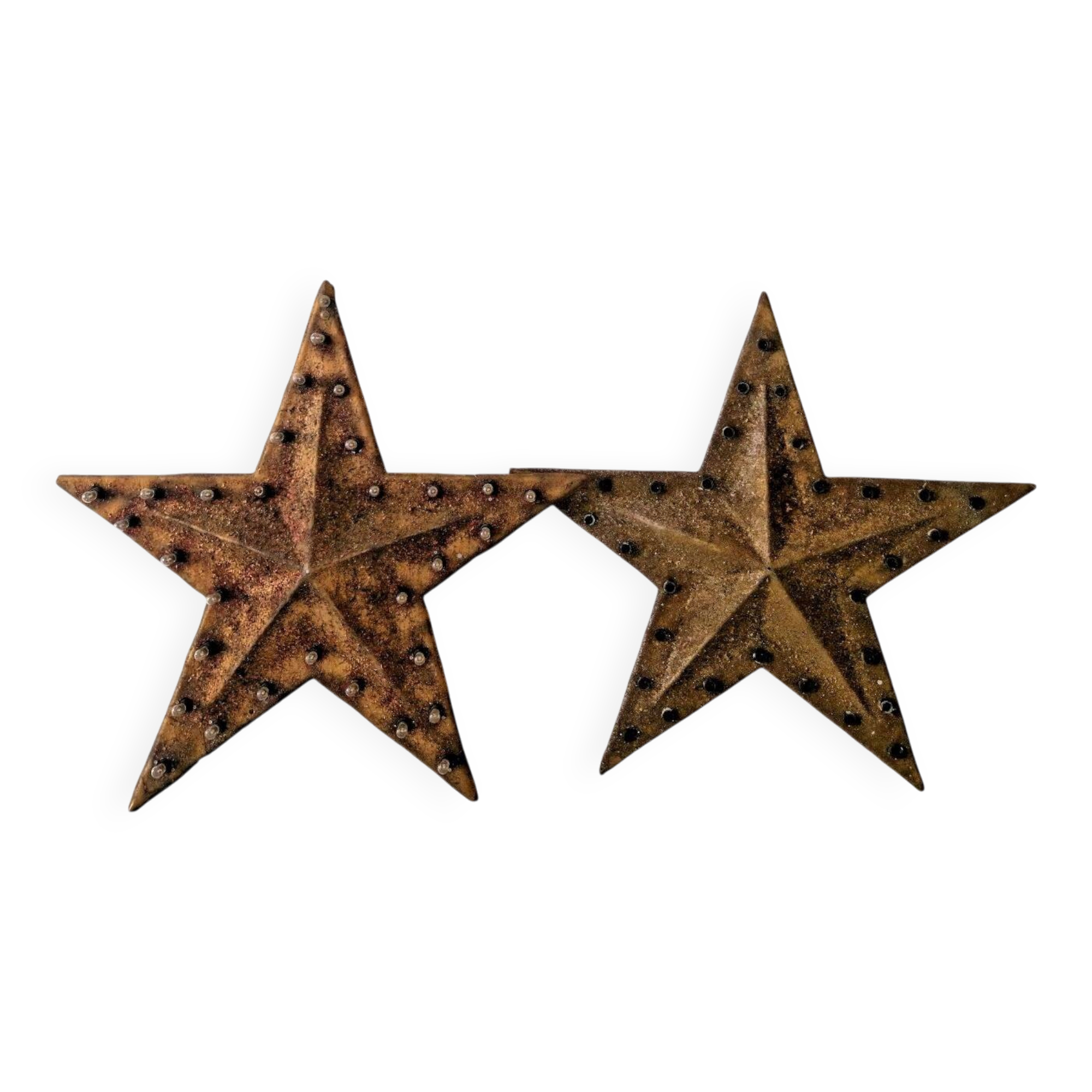 Pair of Vintage Industrial Marquee Star Wall Lights Distressed Gold Finish 1960s
