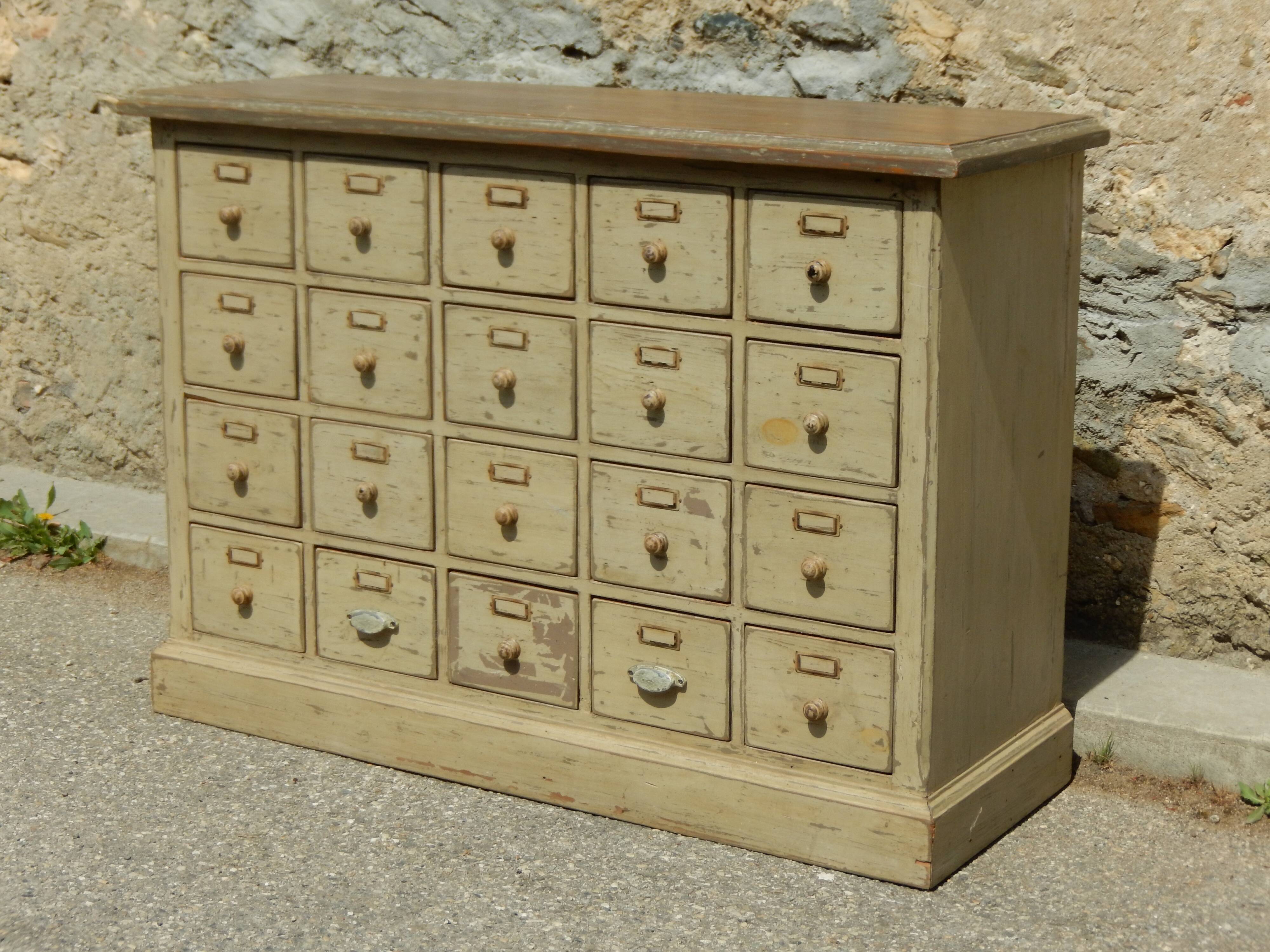 Meuble de métier d'apothicaire en bois massif buffet chiffonnier 20 tiroirs