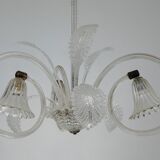 Art Deco Murano Glass Three-Arm Chandelier, Italy, 1940s