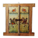 Mirror window Rajasthan in hand-painted bone decor with an ancient horseman from the early 20th century.