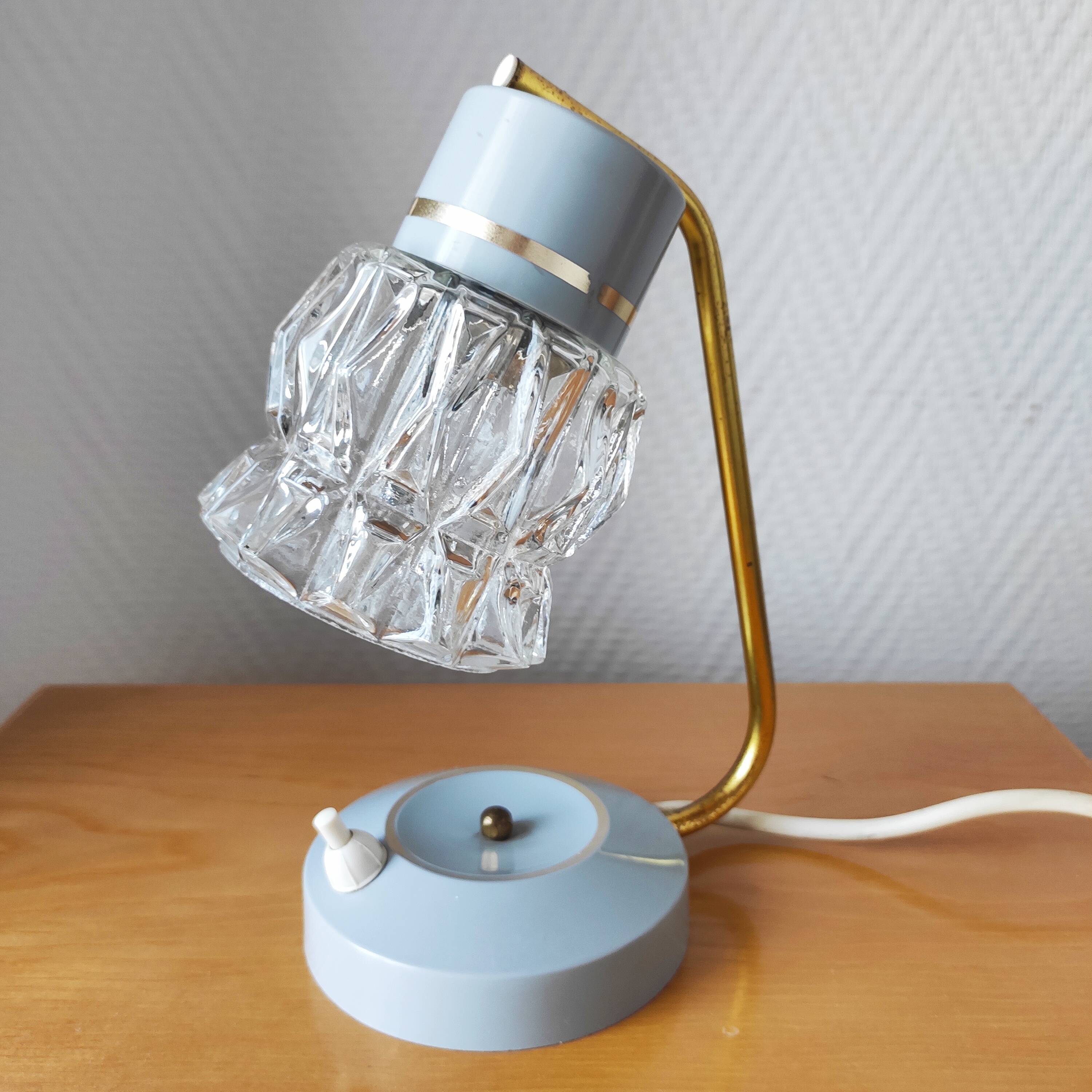 Mid-Century glass and brass lamp