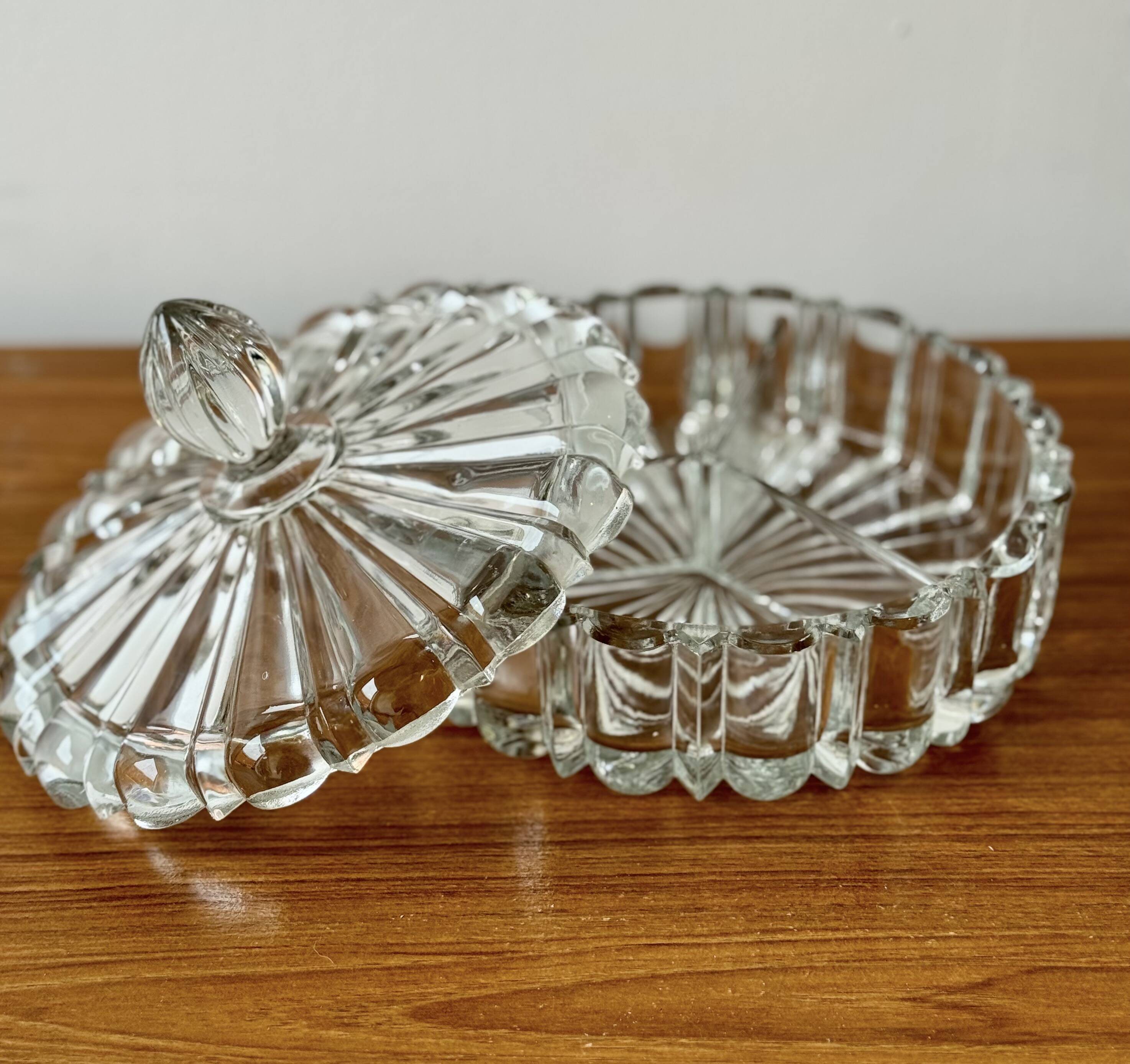 Vintage Glass Trinket Bowl with Lid