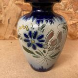 Ancien vase soliflore betschdorf schmitter grès bleu décor fleurs vintage #b647