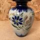 Ancien vase soliflore betschdorf schmitter grès bleu décor fleurs vintage #b647