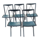 5 Bella folding chairs in steel and petrol blue leather by Maison Cattelan