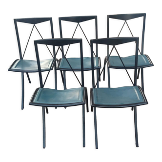 5 bella folding chairs in steel and petrol blue leather cattelan house