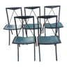 5 bella folding chairs in steel and petrol blue leather cattelan house