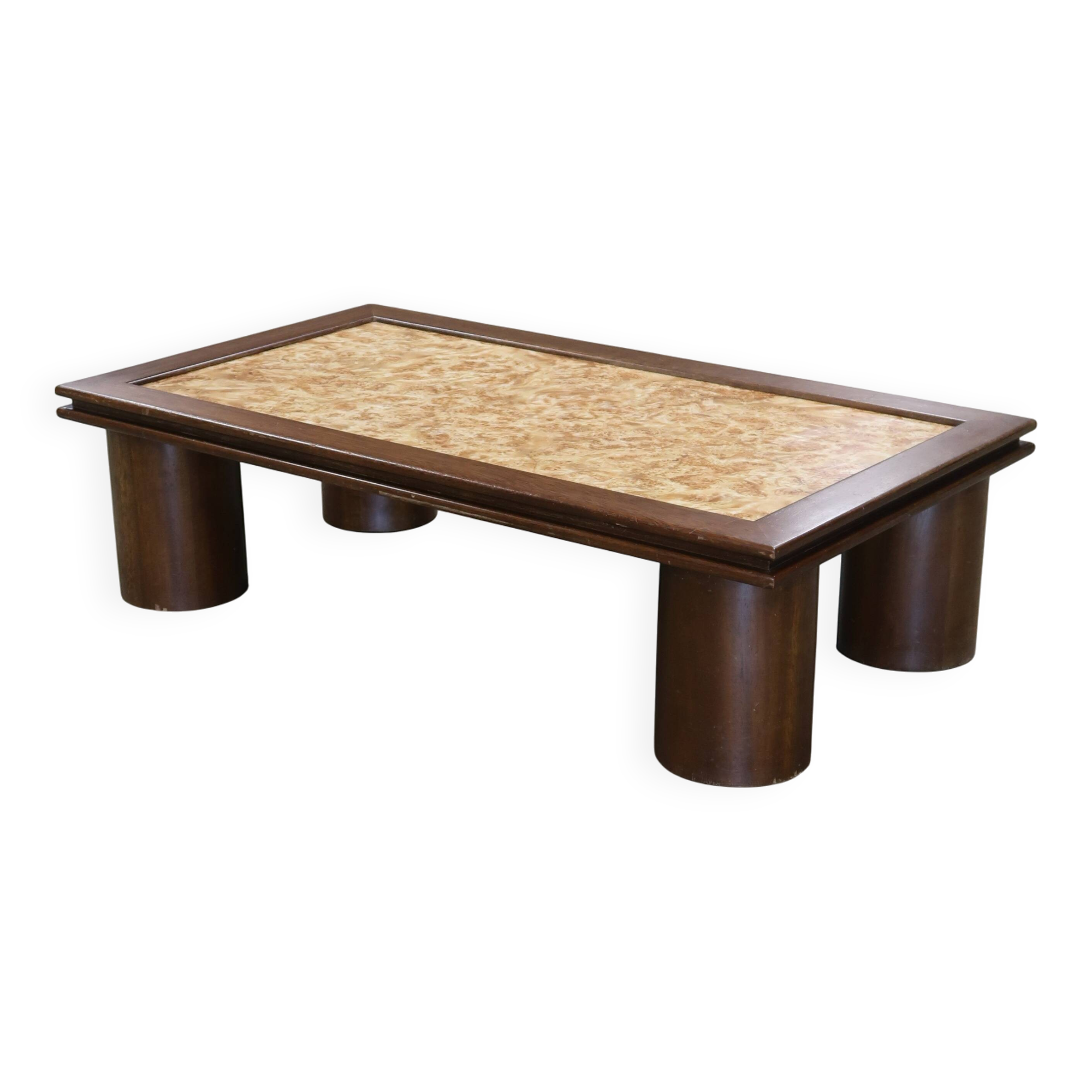 Table basse bois & loupe d'orme vintage 70/80