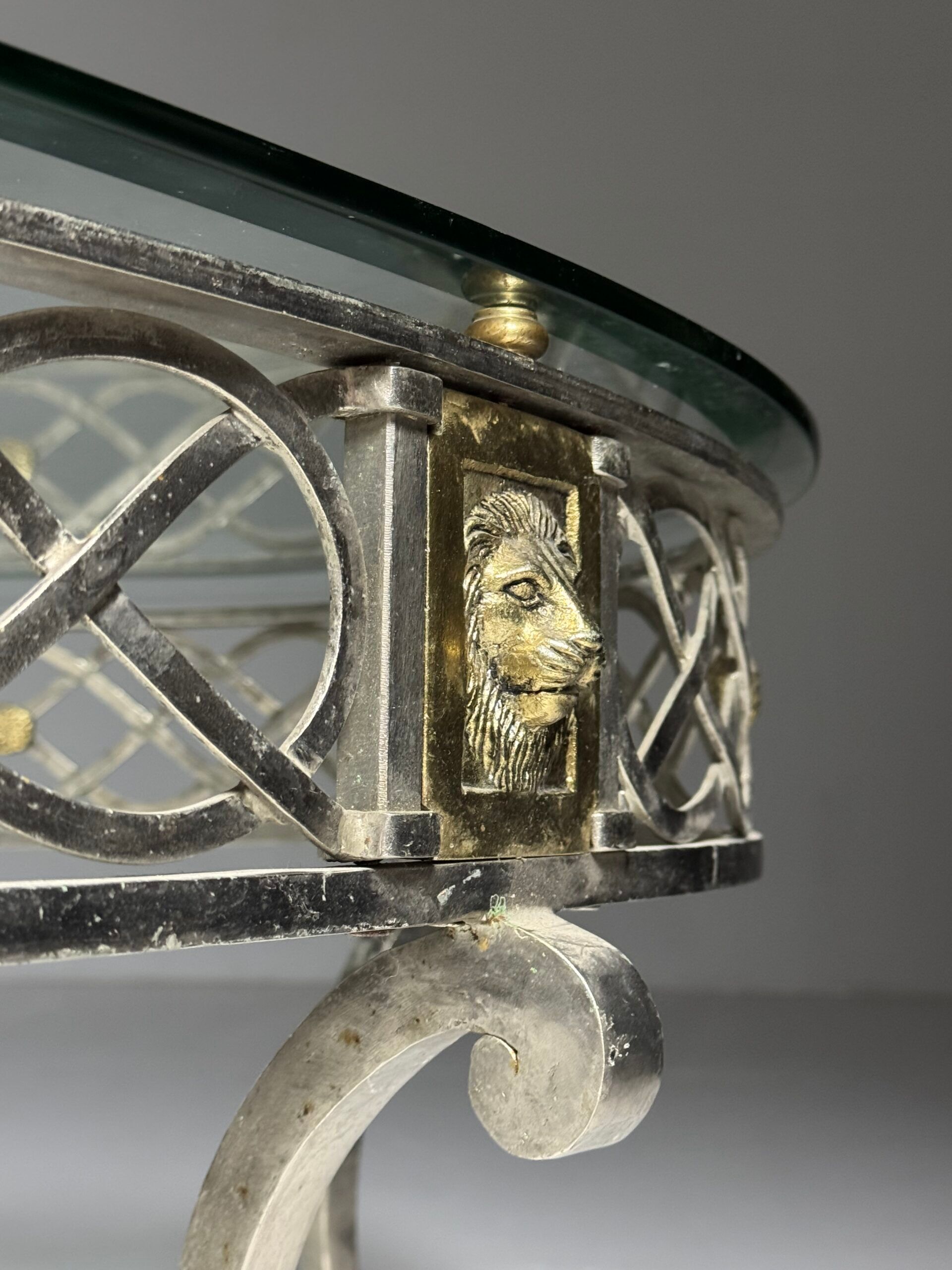 Empire style coffee table metal with glass top