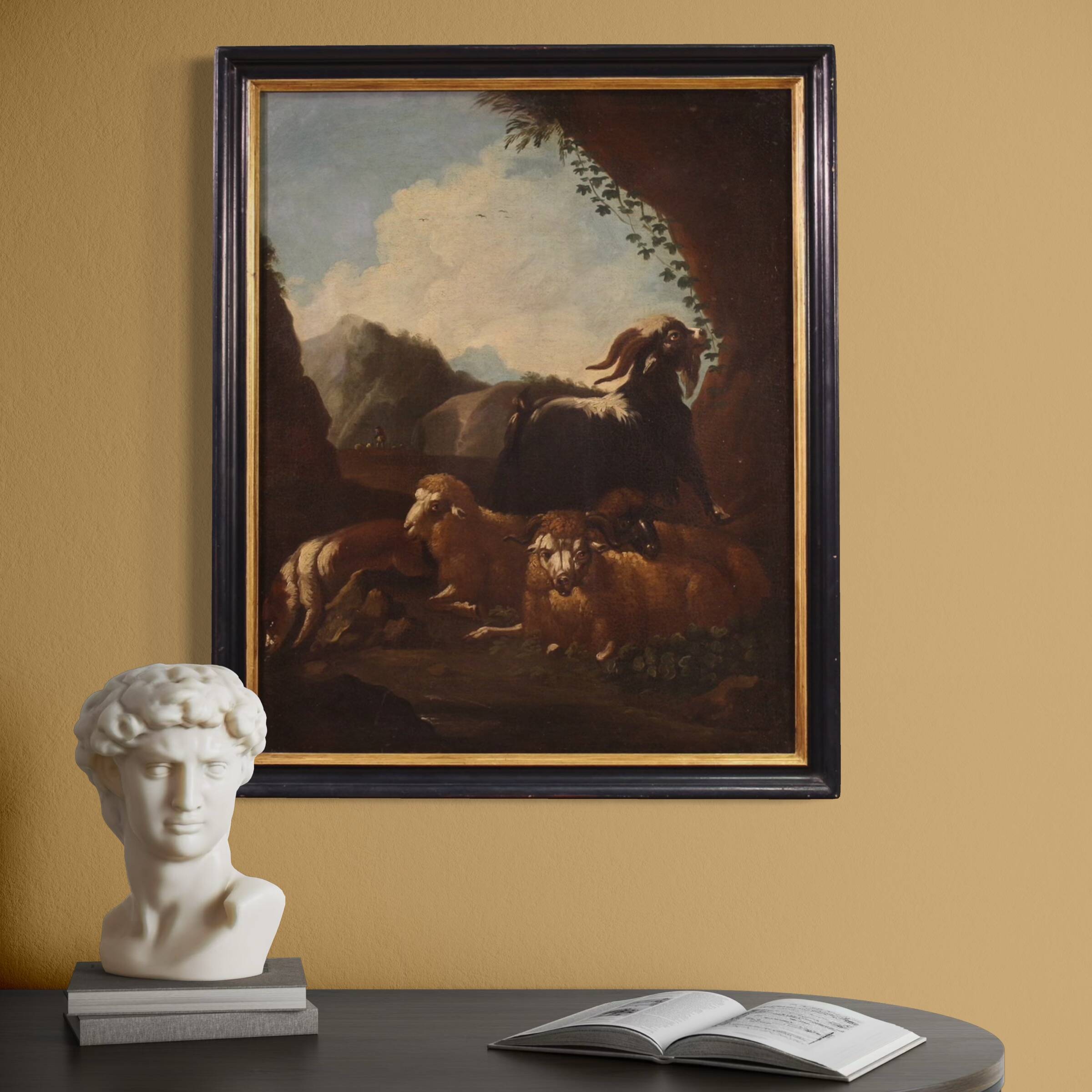 Peinture de paysage bucolique raffinée du XVIIe siècle