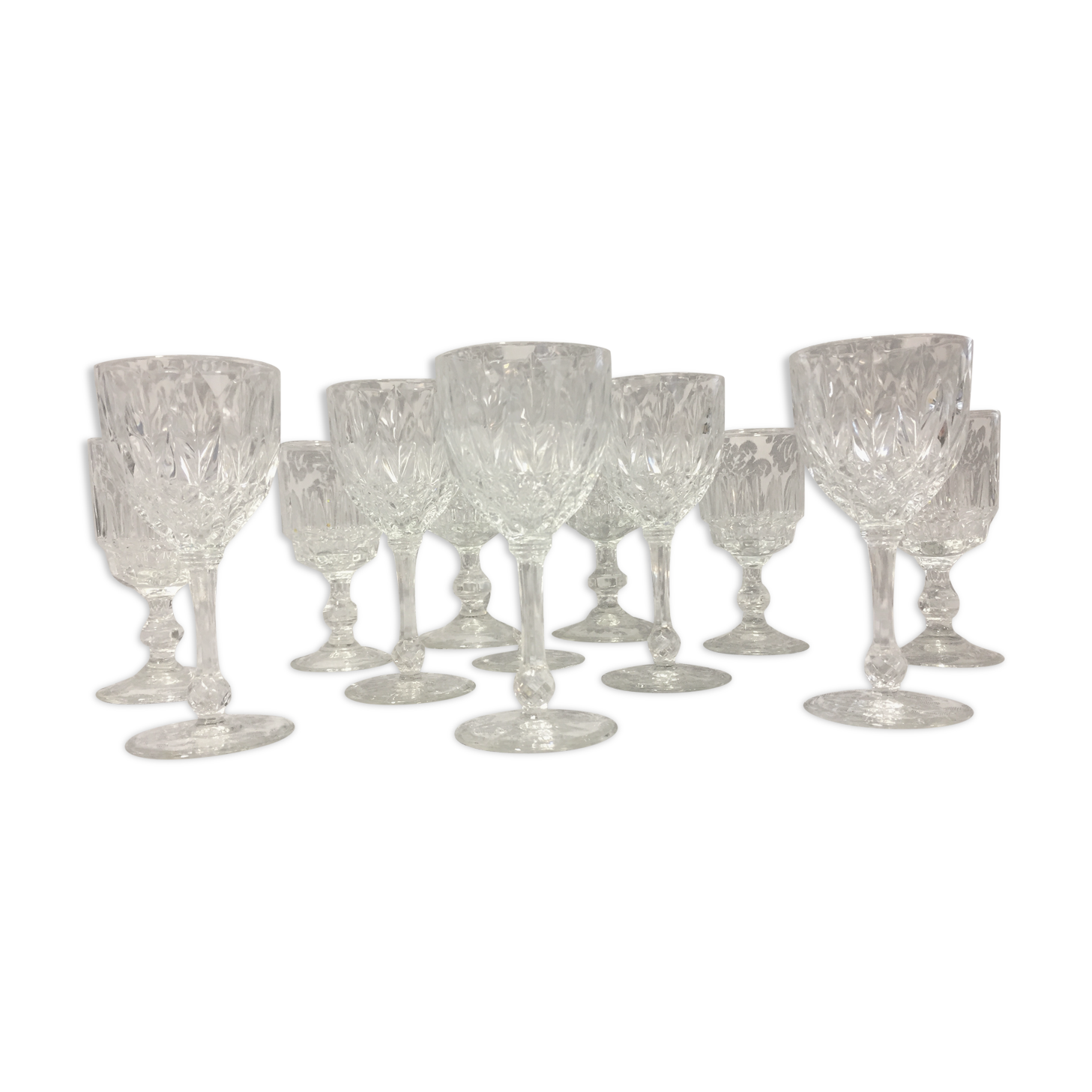 Set of 12 glasses with glass and crystal foot glass wine water tableware France 1950